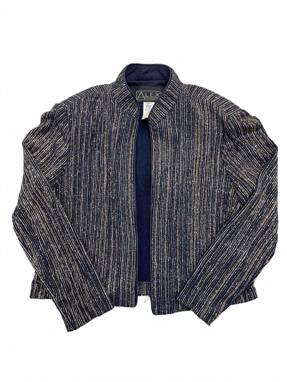 Alex Evenings Women's Navy Metallic Stripe Jacket Size 10